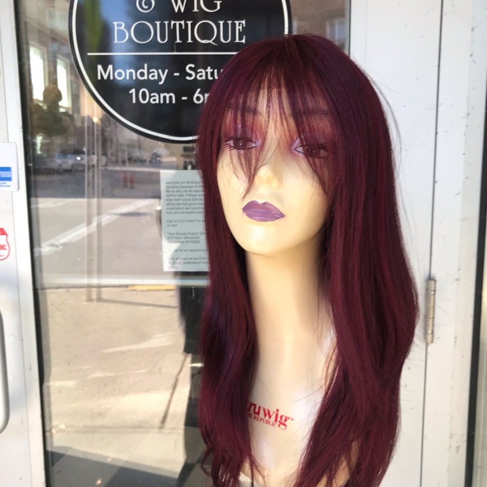 Burgundy Rare Wine Lacefront wig Bangs Long wig - Picture 4 of 8
